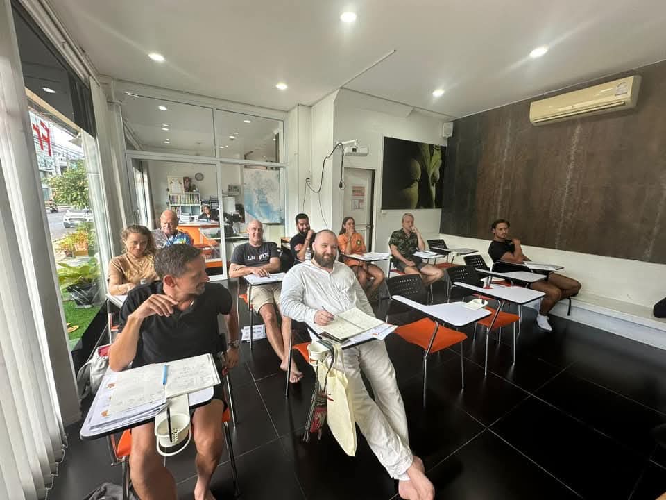 A bright, full class in session at Samui Language School