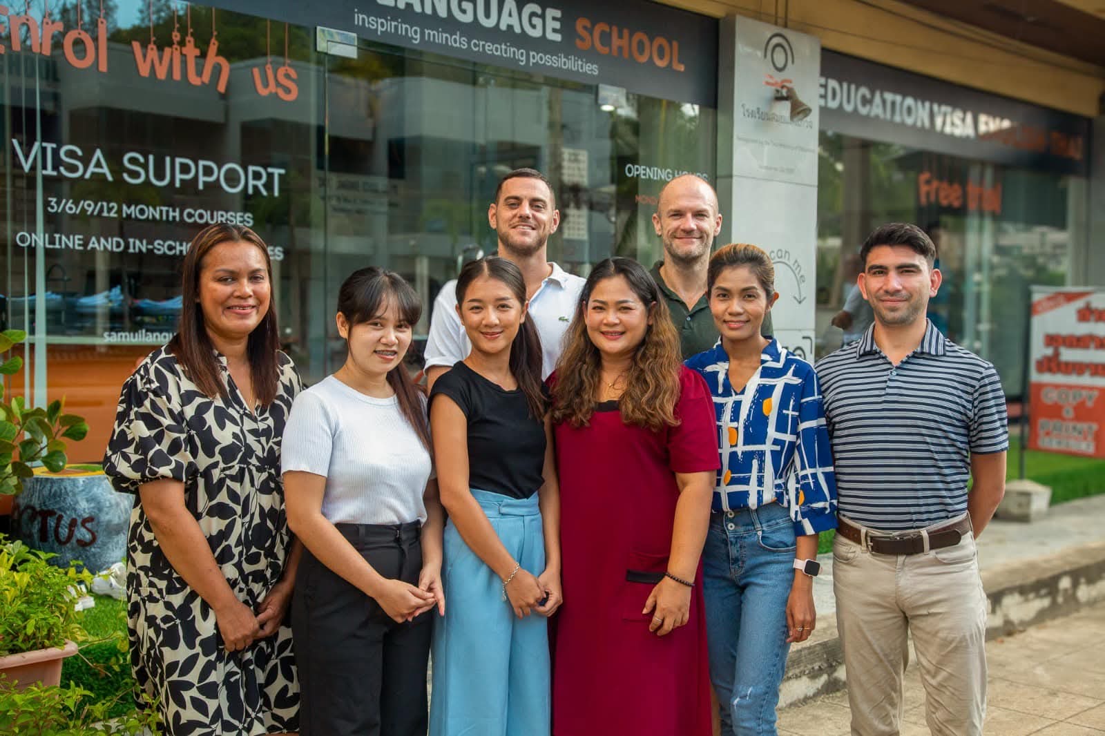 The Samui Language School team outside the school in Koh Samui